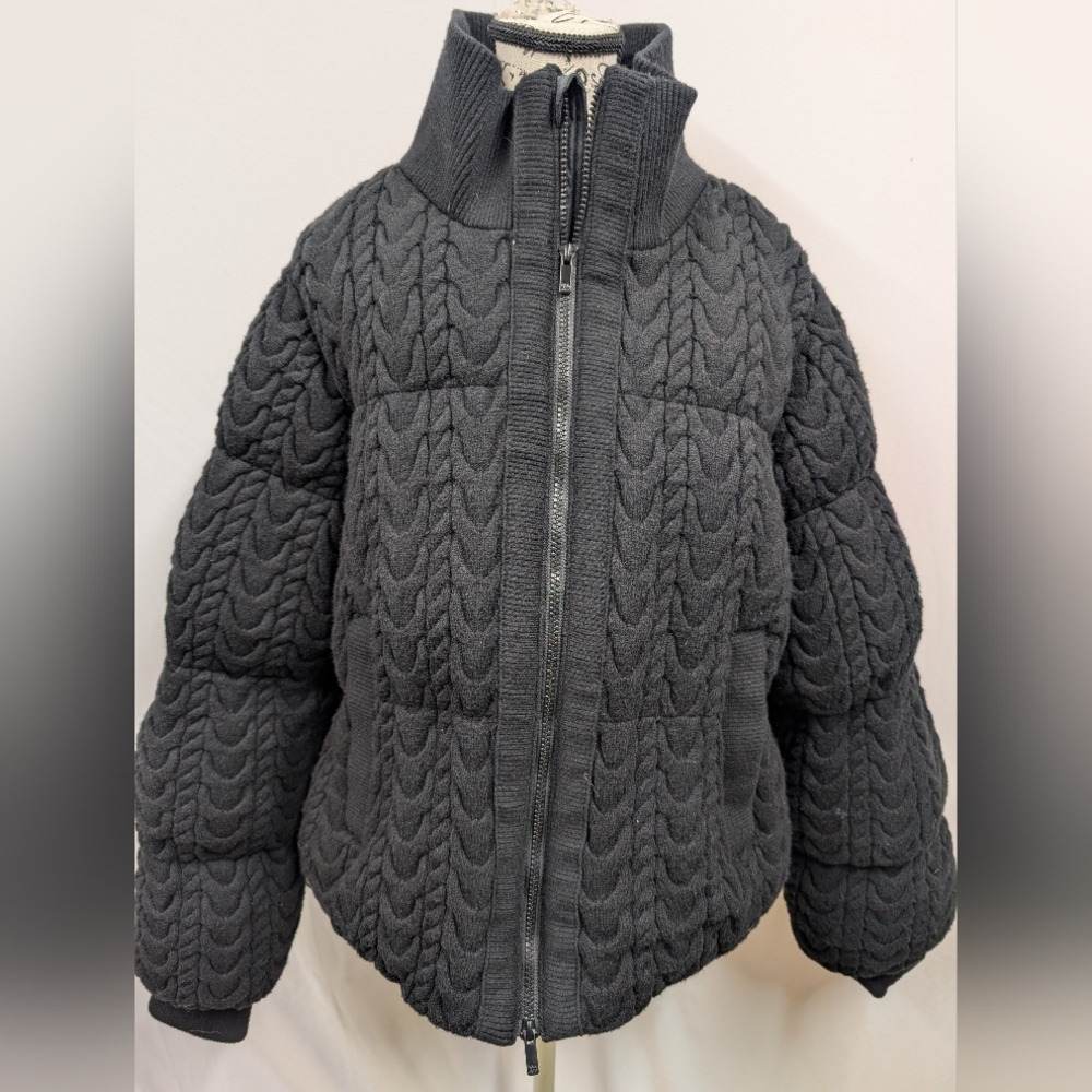 Women's Cable Knit Bomber Jacket - Black